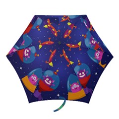 Cartoon Funny Aliens With Ufo Duck Starry Sky Set Mini Folding Umbrellas by Ndabl3x