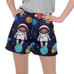 Boy Spaceman Space Rocket Ufo Planets Stars Women s Ripstop Shorts by Ndabl3x