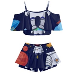 Boy Spaceman Space Rocket Ufo Planets Stars Kids  Off Shoulder Skirt Bikini by Ndabl3x