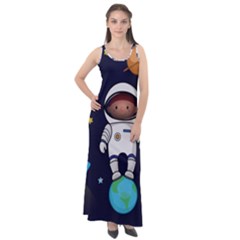 Boy Spaceman Space Rocket Ufo Planets Stars Sleeveless Velour Maxi Dress by Ndabl3x