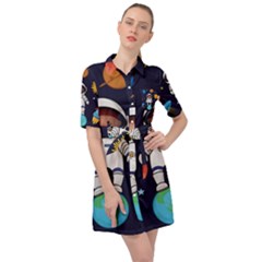 Boy Spaceman Space Rocket Ufo Planets Stars Belted Shirt Dress by Ndabl3x