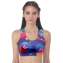 Cartoon Funny Aliens With Ufo Duck Starry Sky Set Fitness Sports Bra by Ndabl3x