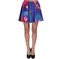 Cartoon Funny Aliens With Ufo Duck Starry Sky Set Skater Skirt by Ndabl3x