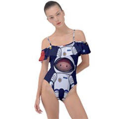 Boy Spaceman Space Rocket Ufo Planets Stars Frill Detail One Piece Swimsuit by Ndabl3x