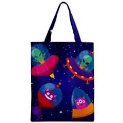 Cartoon Funny Aliens With Ufo Duck Starry Sky Set Zipper Classic Tote Bag by Ndabl3x