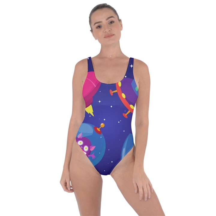 Cartoon Funny Aliens With Ufo Duck Starry Sky Set Bring Sexy Back Swimsuit