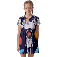 Boy Spaceman Space Rocket Ufo Planets Stars Kids  Asymmetric Collar Dress by Ndabl3x