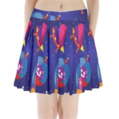 Cartoon Funny Aliens With Ufo Duck Starry Sky Set Pleated Mini Skirt by Ndabl3x