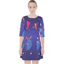 Cartoon Funny Aliens With Ufo Duck Starry Sky Set Quarter Sleeve Pocket Dress View1