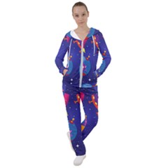 Cartoon Funny Aliens With Ufo Duck Starry Sky Set Women s Tracksuit by Ndabl3x