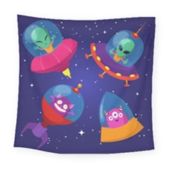 Cartoon Funny Aliens With Ufo Duck Starry Sky Set Square Tapestry (large)