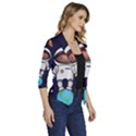 Boy Spaceman Space Rocket Ufo Planets Stars Women s Draped Front 3/4 Sleeve Shawl Collar Jacket View3