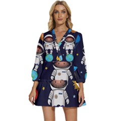 Boy Spaceman Space Rocket Ufo Planets Stars V-neck Placket Mini Dress by Ndabl3x