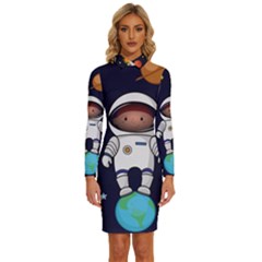 Boy Spaceman Space Rocket Ufo Planets Stars Long Sleeve Shirt Collar Bodycon Dress by Ndabl3x