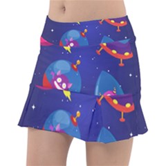 Cartoon Funny Aliens With Ufo Duck Starry Sky Set Classic Tennis Skirt by Ndabl3x