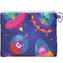 Cartoon Funny Aliens With Ufo Duck Starry Sky Set Canvas Cosmetic Bag (XXXL) View2