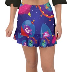 Cartoon Funny Aliens With Ufo Duck Starry Sky Set Fishtail Mini Chiffon Skirt by Ndabl3x