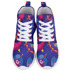 Cartoon Funny Aliens With Ufo Duck Starry Sky Set Women s Lightweight High Top Sneakers by Ndabl3x