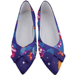 Cartoon Funny Aliens With Ufo Duck Starry Sky Set Women s Bow Heels