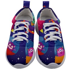 Cartoon Funny Aliens With Ufo Duck Starry Sky Set Kids Athletic Shoes by Ndabl3x