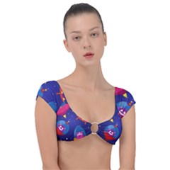 Cartoon Funny Aliens With Ufo Duck Starry Sky Set Cap Sleeve Ring Bikini Top by Ndabl3x