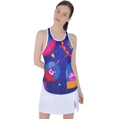 Cartoon Funny Aliens With Ufo Duck Starry Sky Set Racer Back Mesh Tank Top by Ndabl3x