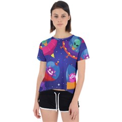 Cartoon Funny Aliens With Ufo Duck Starry Sky Set Open Back Sport T-shirt by Ndabl3x