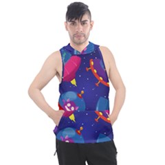 Cartoon Funny Aliens With Ufo Duck Starry Sky Set Men s Sleeveless Hoodie by Ndabl3x