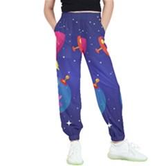 Cartoon Funny Aliens With Ufo Duck Starry Sky Set Kids  Joggers by Ndabl3x