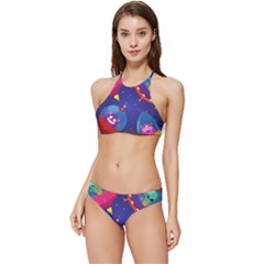 Cartoon Funny Aliens With Ufo Duck Starry Sky Set Banded Triangle Bikini Set by Ndabl3x