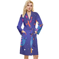 Cartoon Funny Aliens With Ufo Duck Starry Sky Set Long Sleeve Velvet Robe by Ndabl3x