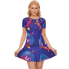 Cartoon Funny Aliens With Ufo Duck Starry Sky Set Women s Sports Wear Set by Ndabl3x