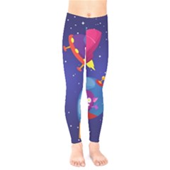 Cartoon Funny Aliens With Ufo Duck Starry Sky Set Kids  Classic Winter Leggings by Ndabl3x