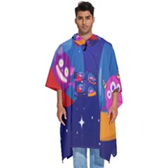 Cartoon Funny Aliens With Ufo Duck Starry Sky Set Men s Hooded Rain Ponchos by Ndabl3x