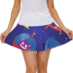 Cartoon Funny Aliens With Ufo Duck Starry Sky Set Women s Skort by Ndabl3x