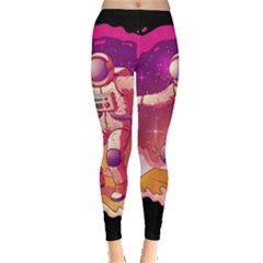 Astronaut Spacesuit Standing Surfboard Surfing Milky Way Stars Everyday Leggings  by Ndabl3x