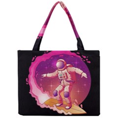 Astronaut Spacesuit Standing Surfboard Surfing Milky Way Stars Mini Tote Bag by Ndabl3x