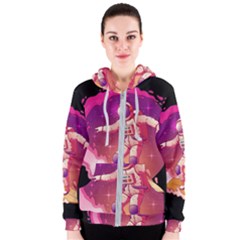 Astronaut Spacesuit Standing Surfboard Surfing Milky Way Stars Women s Zipper Hoodie