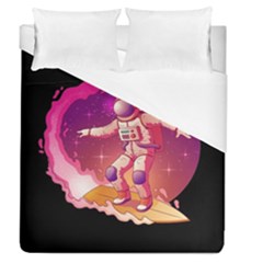 Astronaut Spacesuit Standing Surfboard Surfing Milky Way Stars Duvet Cover (queen Size) by Ndabl3x