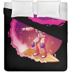 Astronaut Spacesuit Standing Surfboard Surfing Milky Way Stars Duvet Cover Double Side (king Size) by Ndabl3x