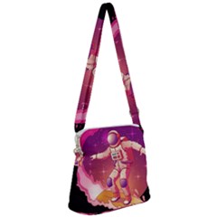 Astronaut Spacesuit Standing Surfboard Surfing Milky Way Stars Zipper Messenger Bag by Ndabl3x