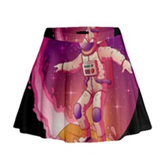 Astronaut Spacesuit Standing Surfboard Surfing Milky Way Stars Mini Flare Skirt by Ndabl3x