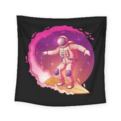 Astronaut Spacesuit Standing Surfboard Surfing Milky Way Stars Square Tapestry (small) by Ndabl3x