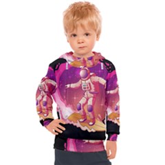 Astronaut Spacesuit Standing Surfboard Surfing Milky Way Stars Kids  Hooded Pullover by Ndabl3x