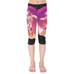 Astronaut Spacesuit Standing Surfboard Surfing Milky Way Stars Kids  Capri Leggings  by Ndabl3x