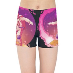 Astronaut Spacesuit Standing Surfboard Surfing Milky Way Stars Kids  Sports Shorts by Ndabl3x