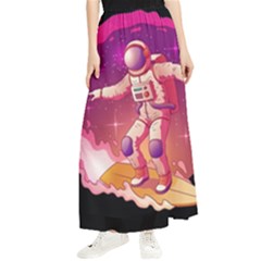 Astronaut Spacesuit Standing Surfboard Surfing Milky Way Stars Maxi Chiffon Skirt by Ndabl3x