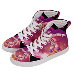 Astronaut Spacesuit Standing Surfboard Surfing Milky Way Stars Women s Hi-top Skate Sneakers by Ndabl3x