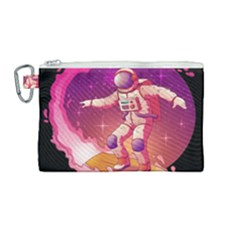 Astronaut Spacesuit Standing Surfboard Surfing Milky Way Stars Canvas Cosmetic Bag (medium)