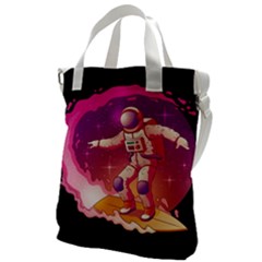 Astronaut Spacesuit Standing Surfboard Surfing Milky Way Stars Canvas Messenger Bag by Ndabl3x